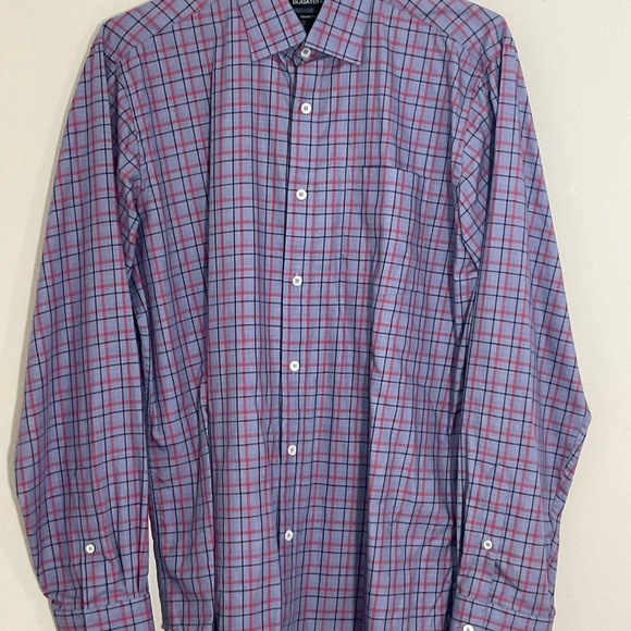 Bugatchi Mens Button Down Shirt Grey Red Black Plaid Long Sleeve Size Medium - Picture 4 of 8